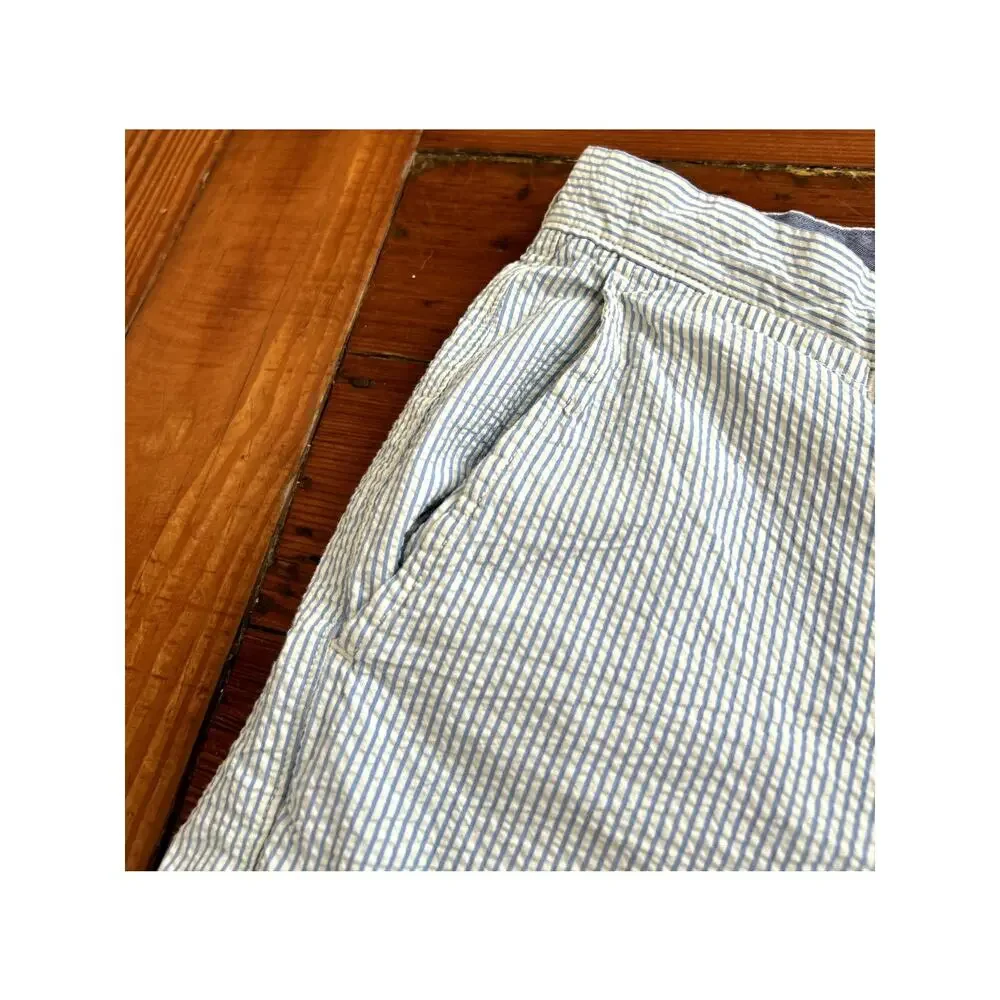 Blue White Preppy Striped Seer Sucker Shorts Men's 33